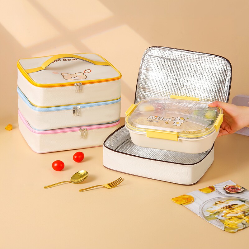 柠朵新款卡通手提便携保冷保温袋铝箔加厚学生饭盒袋露营便当袋