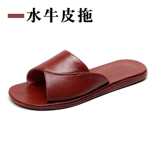高档水牛皮居家凉拖鞋夏季男女家用室内全真皮木地板防滑防臭拖鞋
