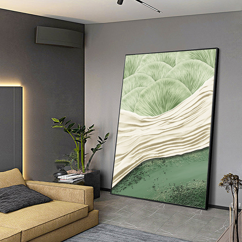 侘寂风装饰画现代简约客厅沙发背景墙挂画绿色大幅落地画玄关壁画
