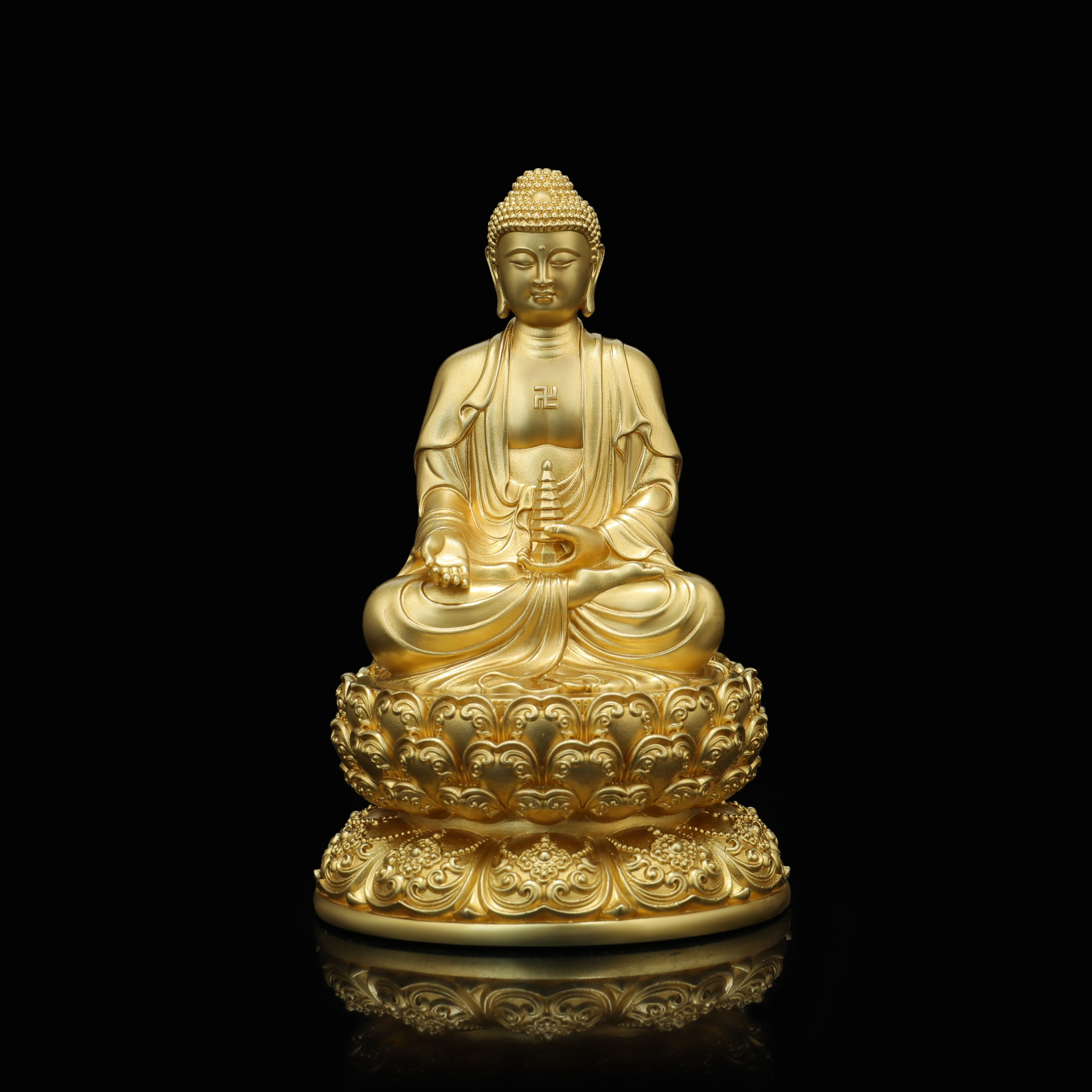 汉传纯铜药师佛像供奉家用黄铜三世佛鎏金色摆件十公分精美可装藏