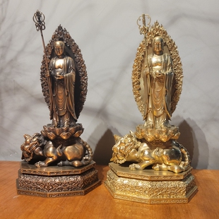 纯铜谛听大藏地藏王菩萨佛像摆件紫铜铜像带背光家居供奉站立像