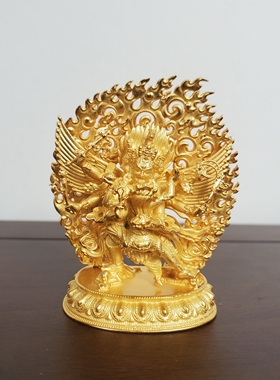尼泊尔工艺藏传纯铜镀金马头明王大威德金刚护法佛像家居供奉摆件