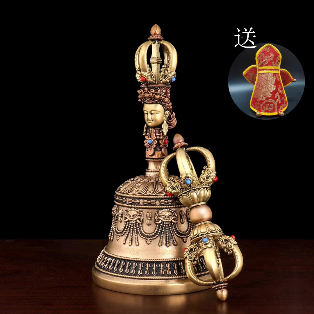 尼泊尔工艺藏传纯铜三色五股金刚铃杵金刚杵做工精致声音清脆响亮