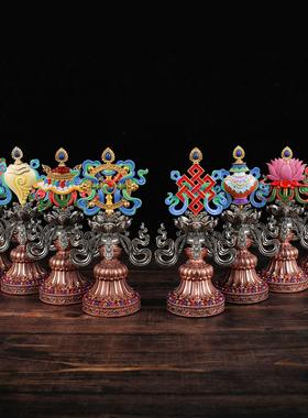 新款藏传纯铜彩绘八吉祥摆件