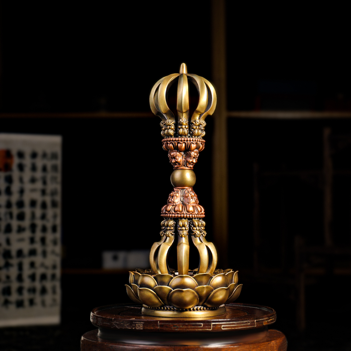 尼泊尔工艺藏传纯铜九股金刚杵降魔杵手把件佛堂法器家居供奉摆件