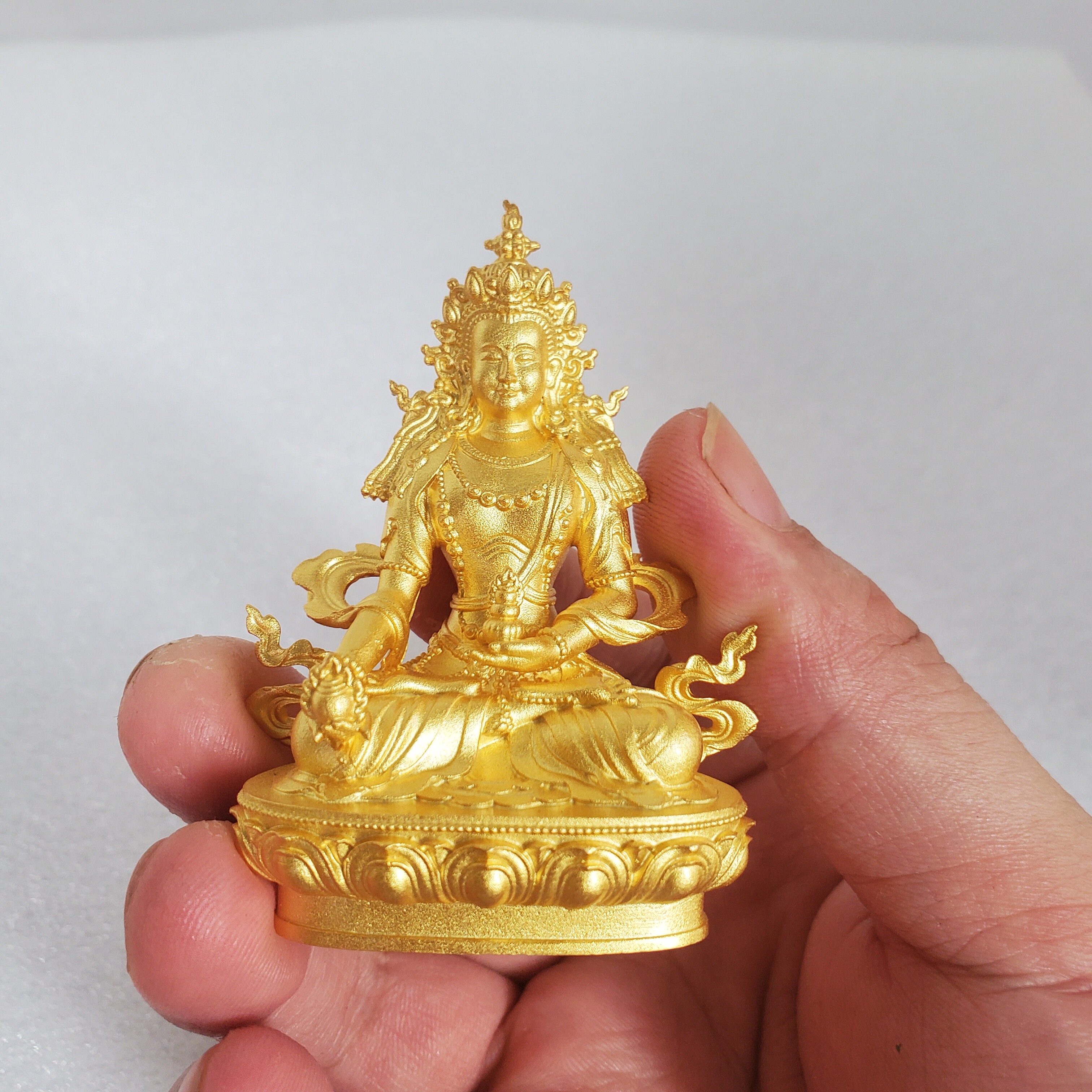 尼泊尔工艺藏传纯铜镀金地藏王菩萨佛像家居供奉随身车载摆件
