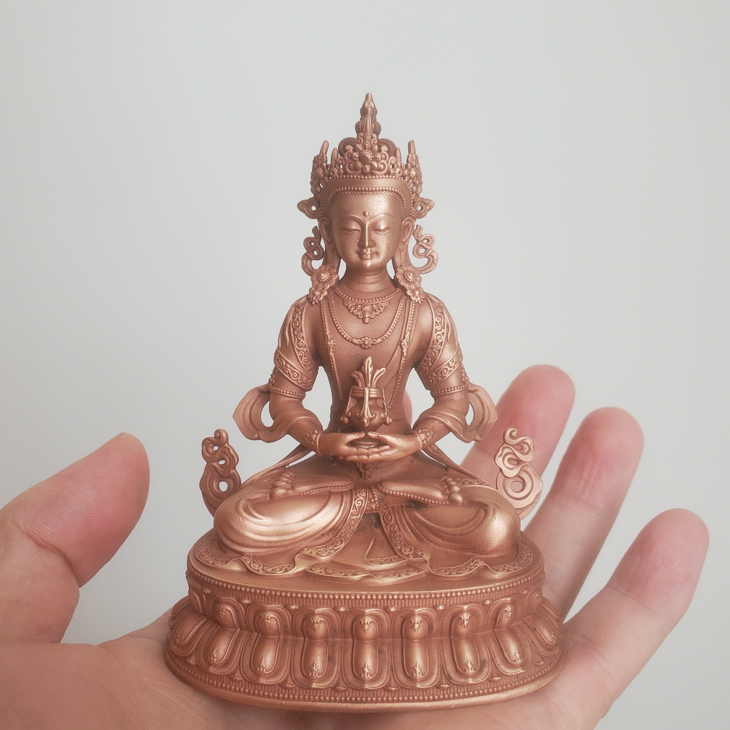 尼泊尔工艺藏传纯铜长寿佛无量寿佛像紫铜家居供奉摆件