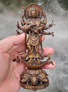 精工全铜摩利支天三面菩萨野猪魔力支天实心家居供奉摆件站像