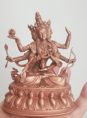 尼泊尔工艺藏传纯铜尊胜佛母紫铜三面八臂佛像家居供奉摆件