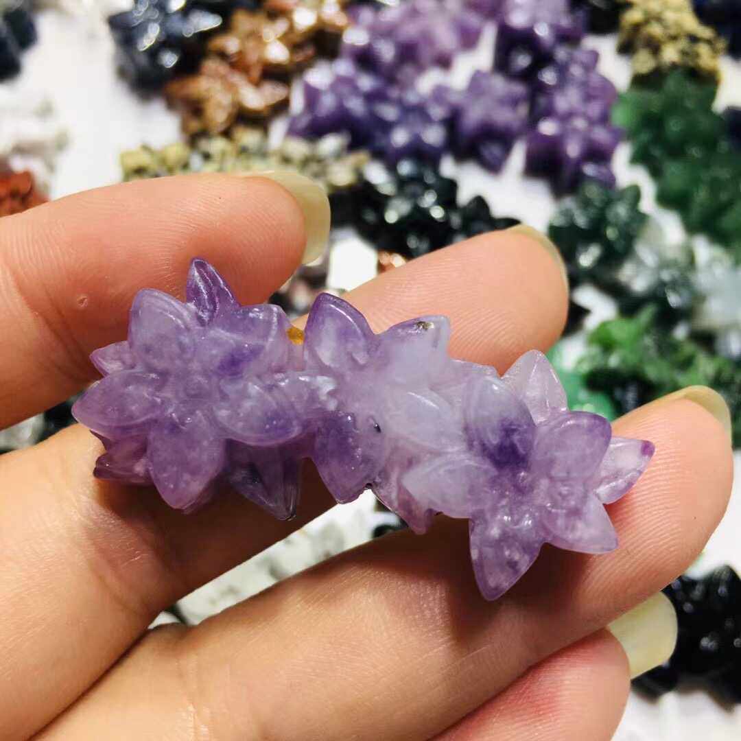 天然水晶原石三朵金花桃花diy手工吊坠摆件手链项链配件可打孔