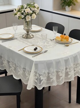 米色印花椭圆形长方形茶几桌布防水餐桌布防尘茶几布正方桌盖布