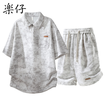 2026新款夏季薄款冰丝速干运动短袖POLO衫套装男宽松帅气一套搭配