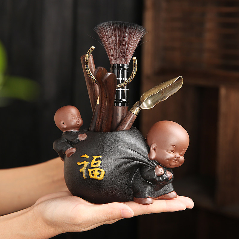 茶具配件茶道六君子福猪摆笔刷图片