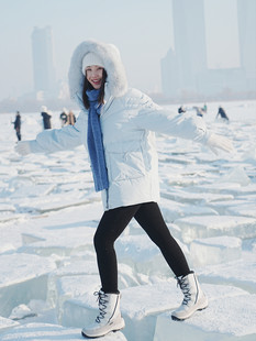 Уличные зимние ботинки для женщин, водонепроницаемые, нескользящие, бархатные, утолщенные, теплые, средней длины, Northeast Harbin Snow Village, Mohe Snow Shoes