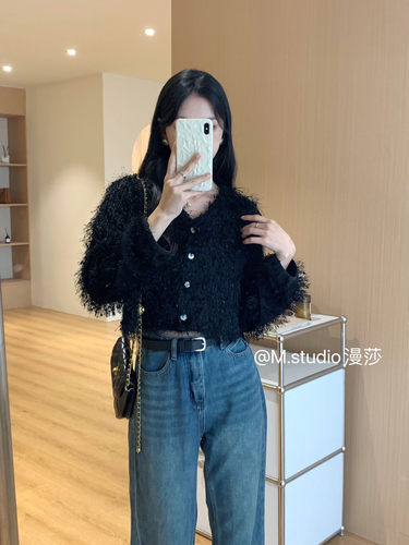 漫莎韩系慵懒风v领流苏开衫上衣
