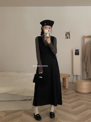 IMISS新款韩版v领抽绳收腰吊带背带裙女宽松百搭显瘦裙子连衣裙女