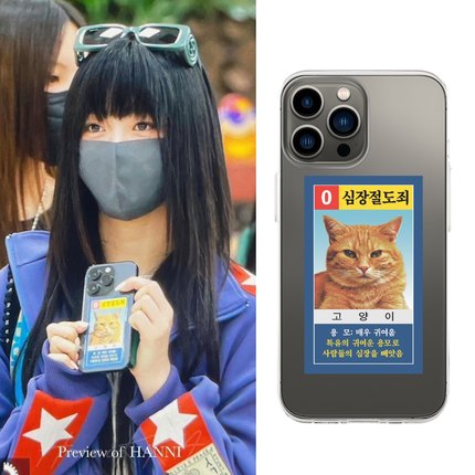 【现货】newjeans成员Hanni同款透明手机壳偷心盗贼罪可爱猫猫适用于苹果安卓型号16pro max/可定制图案
