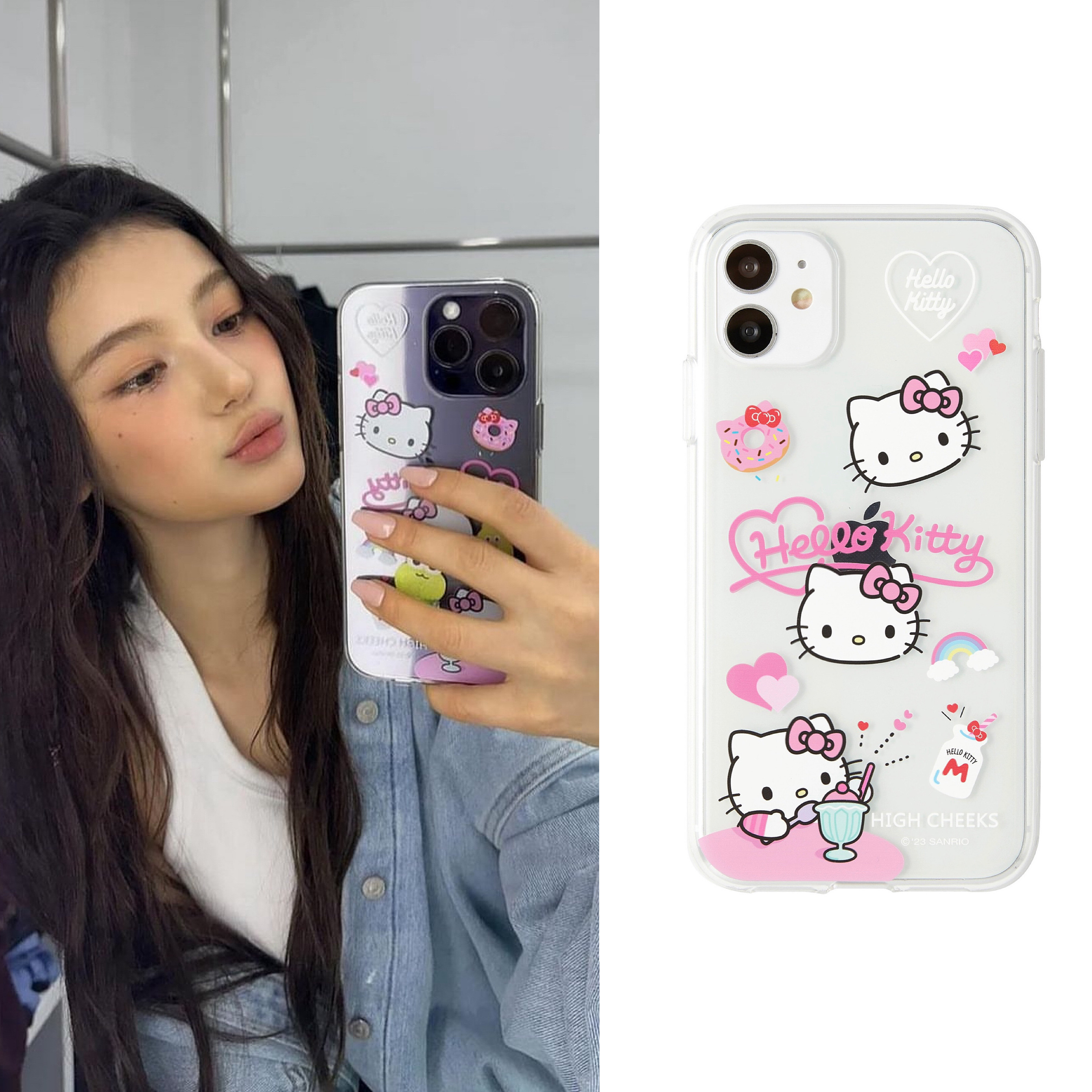 【现货】newjeans成员Danielle丹妮尔同款hello kitty粉色透明手机壳适用于iphone15华为等