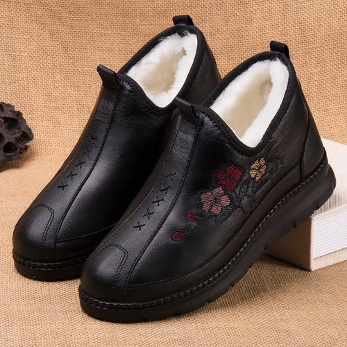 冬季防水保暖老北京布鞋加厚羊毛保暖女鞋老太太防滑软底妈妈鞋