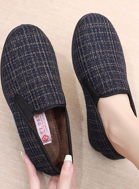 老北京布鞋女春秋妈妈二棉鞋老年平底软底老人薄绒棉鞋防滑奶奶鞋