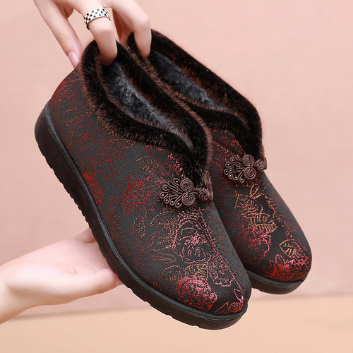 老北京布鞋冬季加厚绒老太太棉鞋