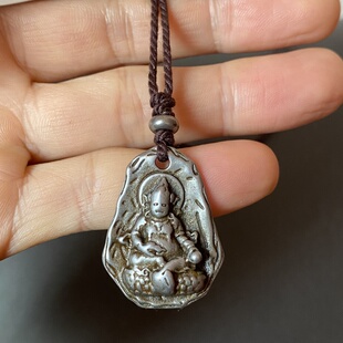 藏式寒铁黄财神吊坠天铁民族风个性吉言无事牌项链男女款圆牌挂坠