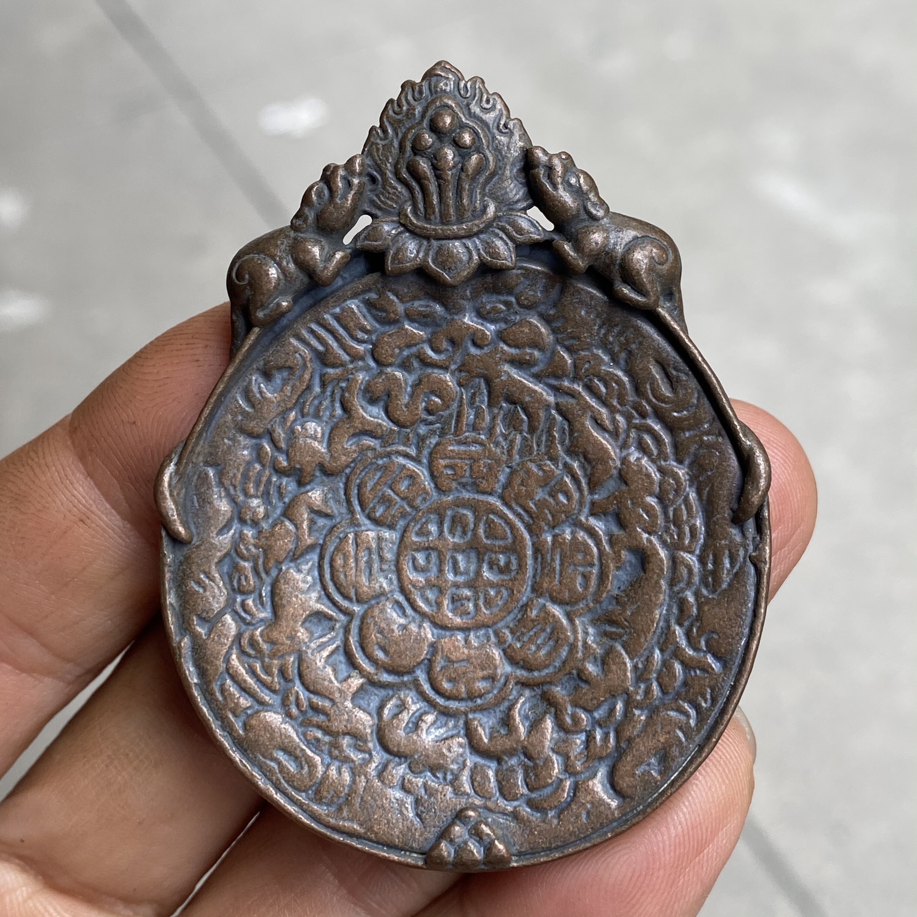 藏式托甲利马铜吐宝鼠九宫八挂牌腰牌挂件配饰随身紫铜九宫牌吊饰