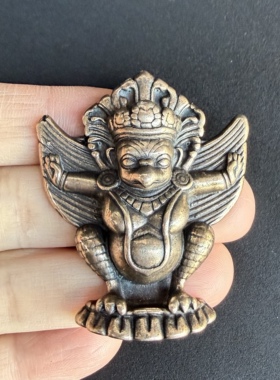 清晰藏式复古利马铜大鹏鸟项链挂件吊坠文玩随身黄铜托甲金翅鸟