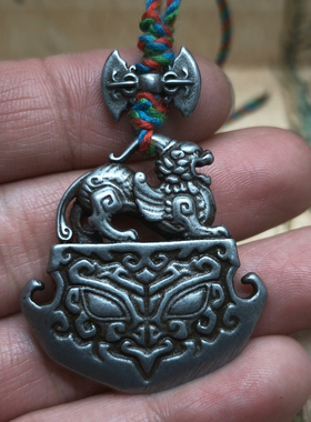 复古寒铁中国风项链吊坠霸气天铁貔貅斧钺府上有龙招财个性挂饰品