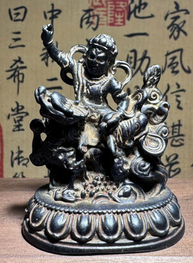 西藏黑漆古纯铁佛像藏式寒铁白财神藏密宗天铁财宝天王小摆件仿古