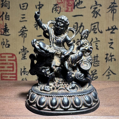 西藏黑漆古纯铁佛像藏式寒铁白财神藏密宗天铁财宝天王小摆件仿古