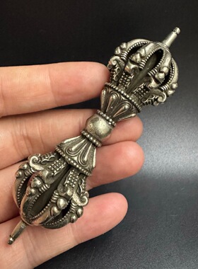 藏密利马铜九股金刚杵法器手把件西藏文玩白铜雕铸杵便携式摆件