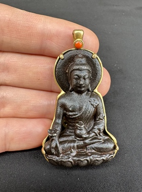 天铁托甲释迦摩尼佛像包铜边吊坠挂件西藏特色民族风文玩包挂车挂