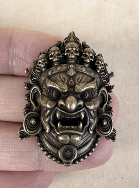 新款藏式黄铜大黑天头像挂件吊坠文玩随身玛哈噶拉头像民族风配饰