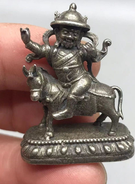 仿古藏式实心白铜护法神铜佛像小摆件黄铜随身寸佛老物件古董铜器