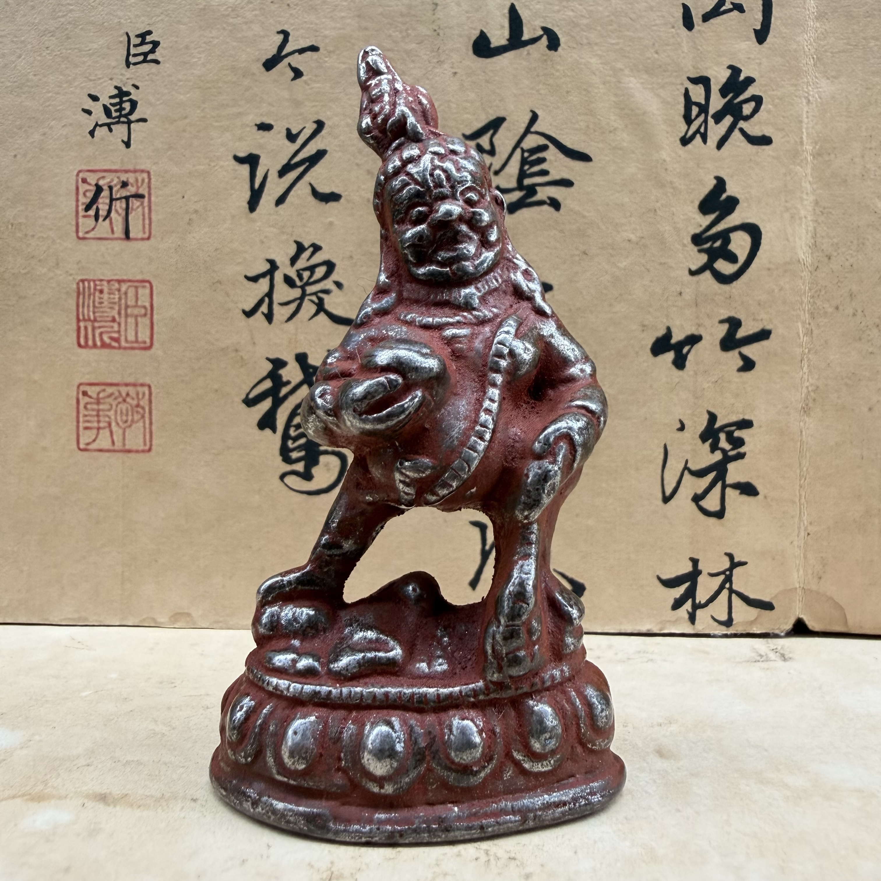 尼泊尔工艺天铁藏式纯铁黑财神摆件 西藏寒铁佛像可随身居家供奉