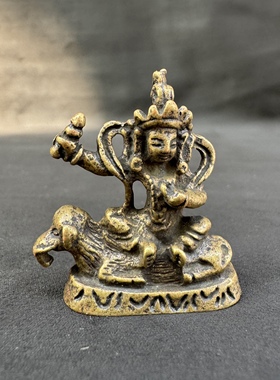 藏式利马铜普贤菩萨小寸佛摆件西藏文玩随身携带黄铜实心小佛像