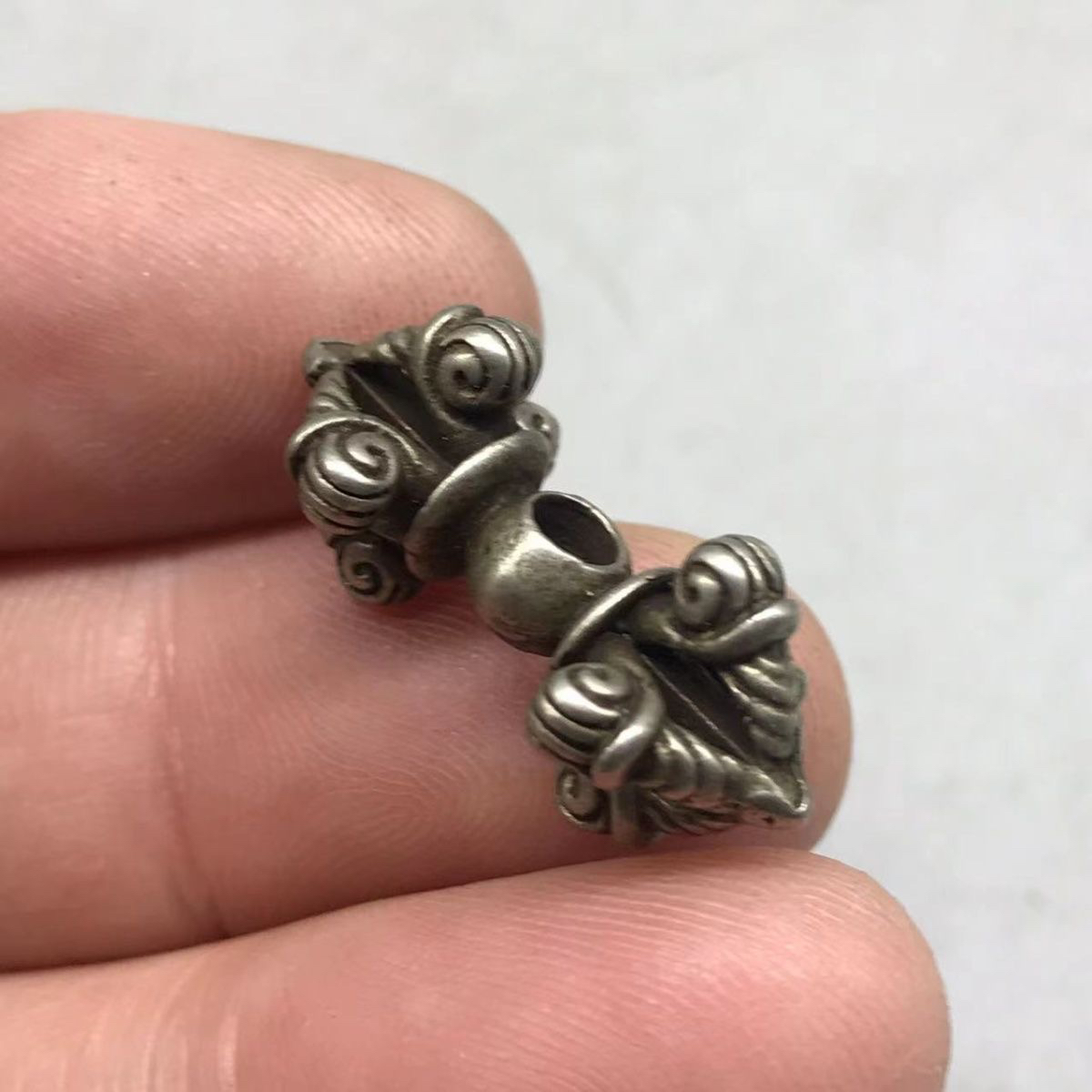 藏式手工白铜托甲五股金刚杵背云配饰文玩佛珠手串随身杵挂件吊坠