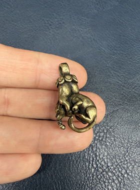 藏式复古包浆实心铜佛手吐宝鼠卡子侧挂吊坠文玩佛珠手串diy挂件