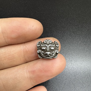 西藏式天铁小精品双面饕餮纹兽面背云文玩星月金刚百香籽背云配件