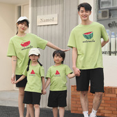 t恤家庭卡通韩版 夏季 团服大码 纯棉短袖 爬爬服 一家三口四口亲子装