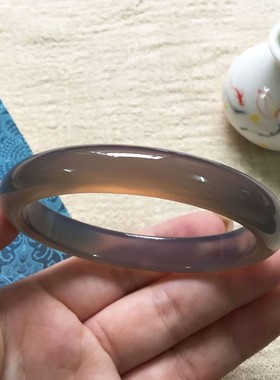 天然冰种灰玉髓手镯玛瑙玉镯  送女友妈妈年轻款玉镯子显手白礼物