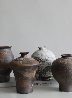 侘寂风格陶瓷花瓶摆件客厅装饰白色禅意风粗陶罐民宿创意水培花器