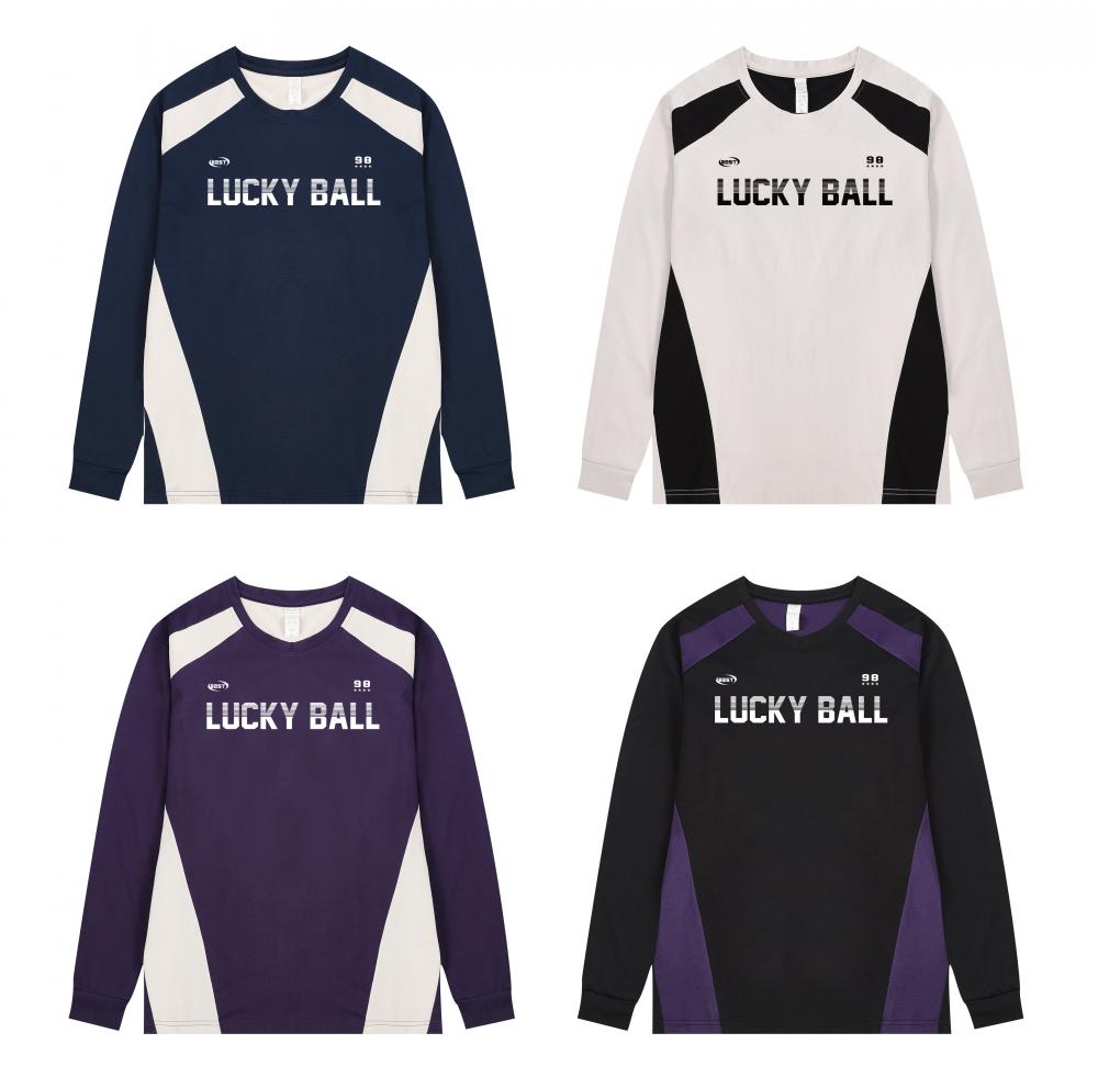 运动风可定制拼色长袖卫衣男女LUCKY BALL字母印花撞色拼接套头衫
