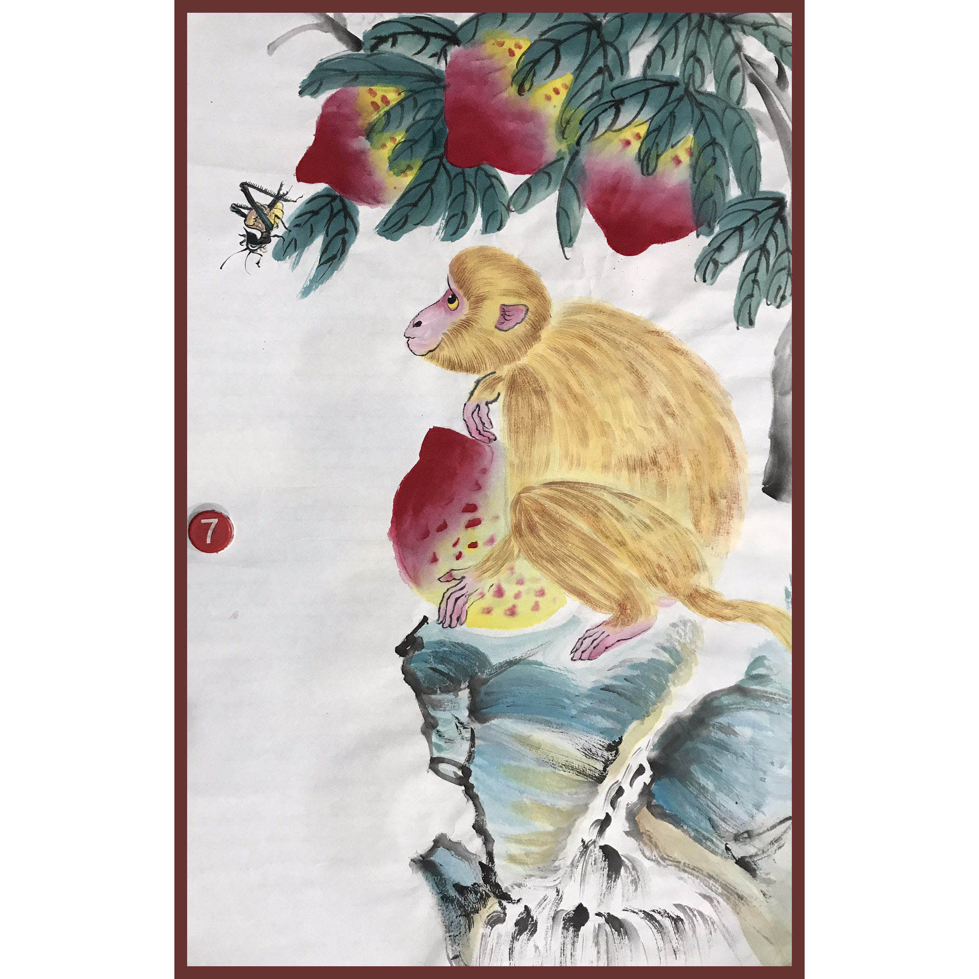 手绘国画美猴桃子水墨画手工绘制动物十二生肖墙面装饰画新中式风