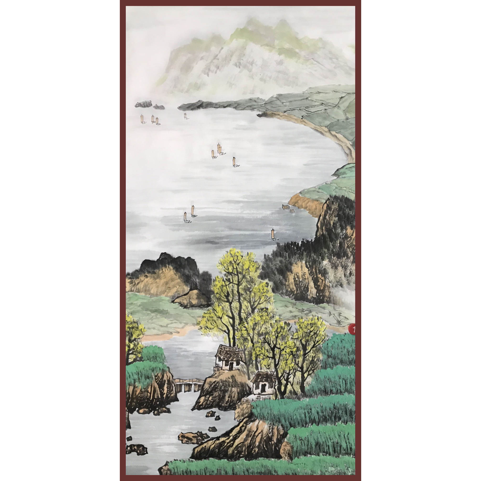 手绘山水风景装饰画玄关客厅