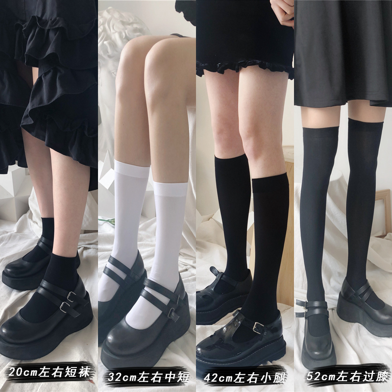 满包邮 白色黑色jk袜子女中筒袜天鹅绒小腿袜春夏薄款制服过膝袜