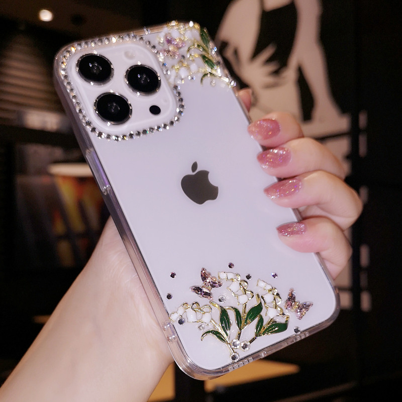 新款适用于iPhone17pro max苹果16手机壳12透明水钻蝴蝶铃兰花14手机壳15Plus保护套Air全包防摔1