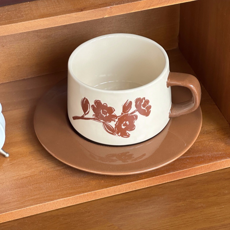 美式复古小众陶瓷咖啡杯高档精致拉花下午茶马克杯高颜值杯碟套装