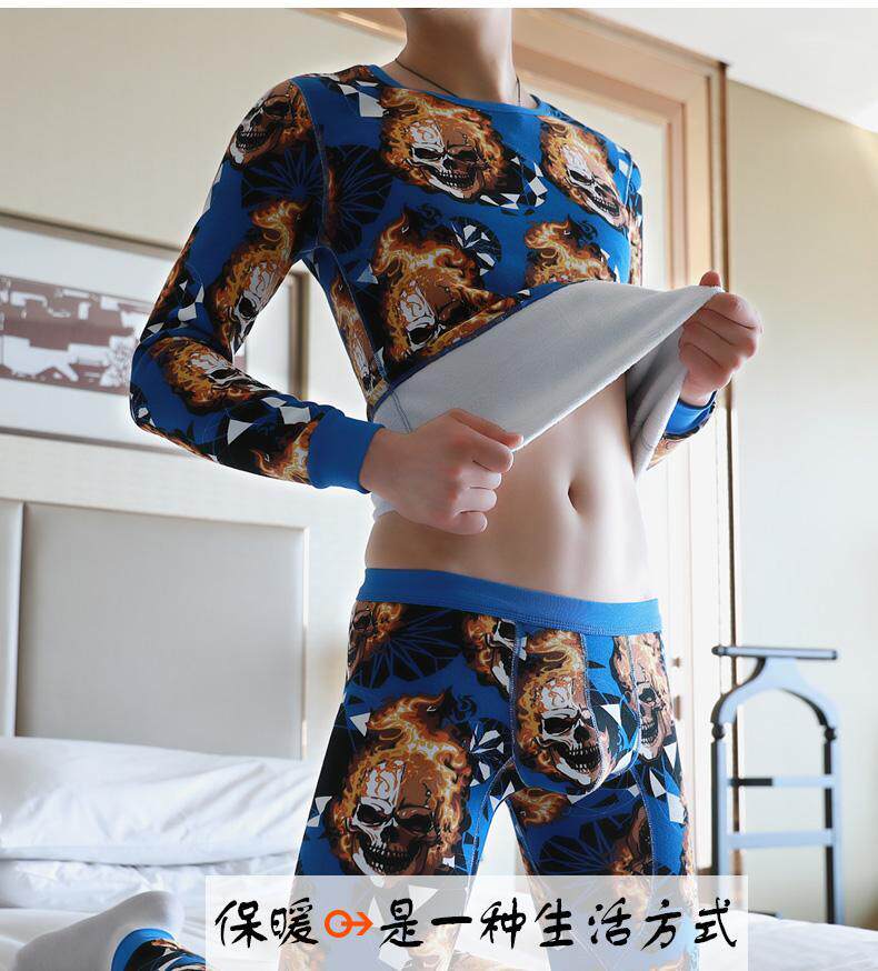 NEW MENS THERMAL UNDERWEAR FLEECE THICKENED SUIT YOUTH SLIM ROUND NECK CLOSE-FITTING WINTER BASE AUTUMN CLOTHES AND PANTS